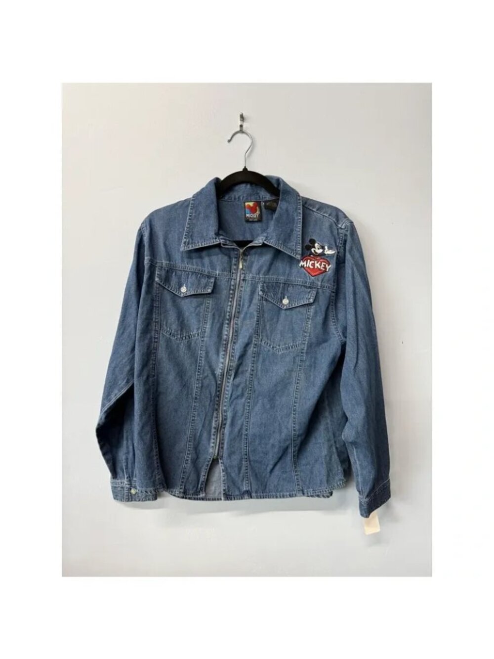 {Vintage Mickey Unlimited Denim Jacket With Embroidered Logo Size L Zipper Front